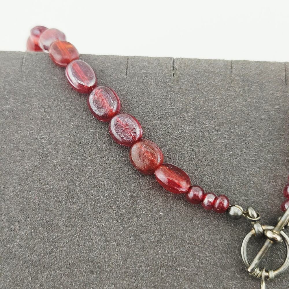 Red Beaded Floral Drop Necklace Iridescent Shimmer Fairycore Feminine - Picture 3 of 5